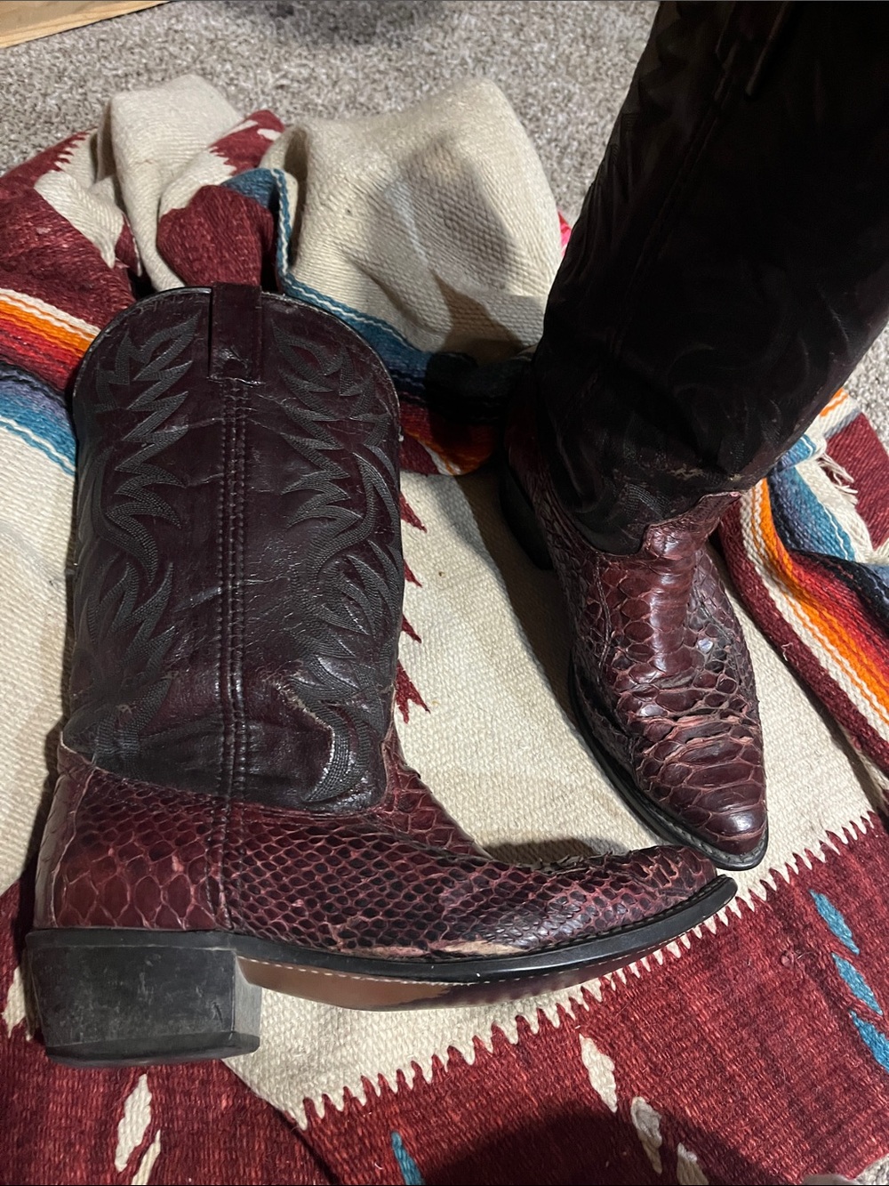 Vintage Burgundy Python & Leather Western Boots